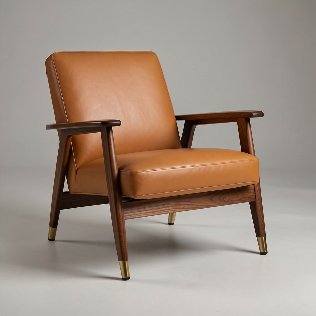 Mid-century inspired lounge chair with premium leather upholstery
